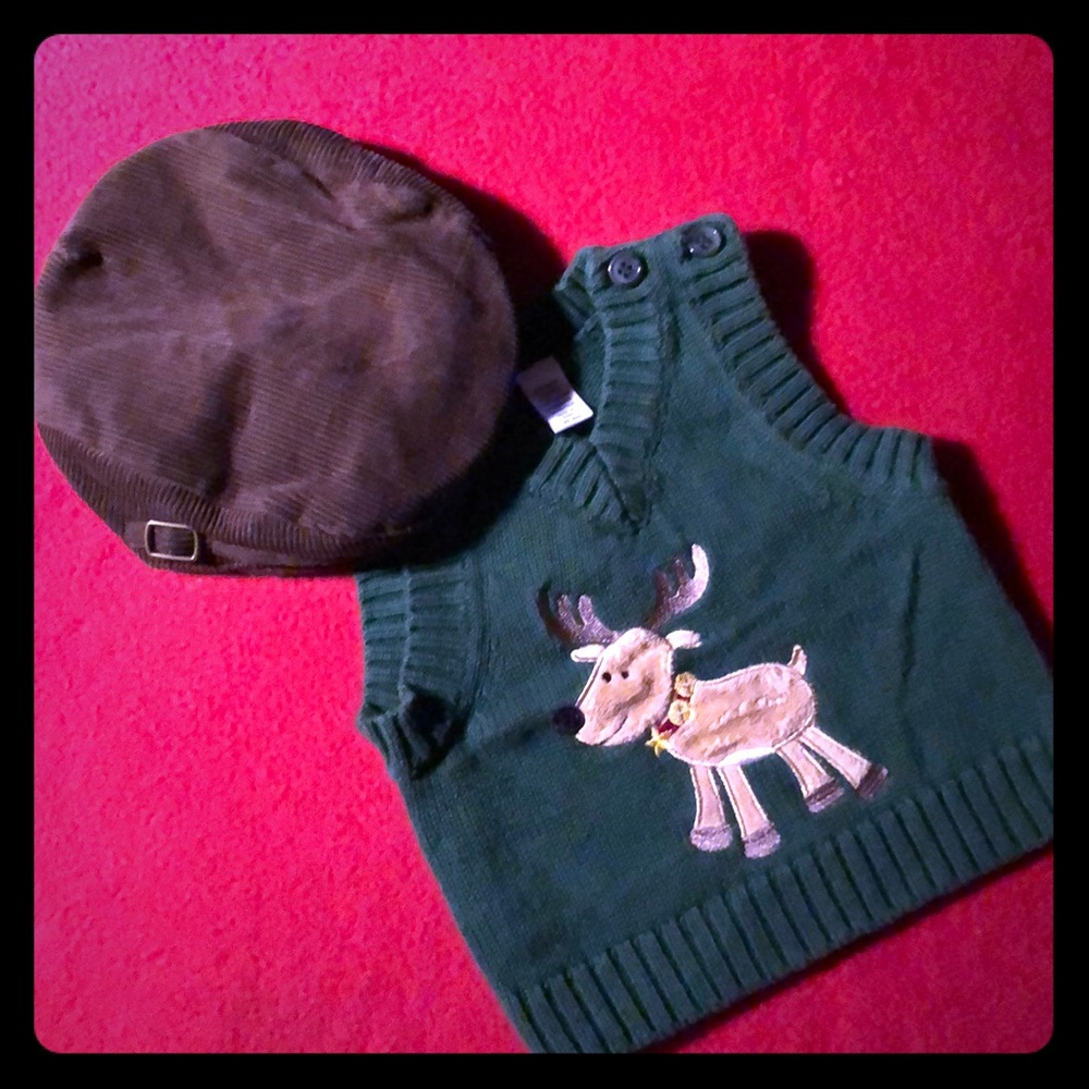 Janie and Jack Pageboy Cap with Holiday Vest